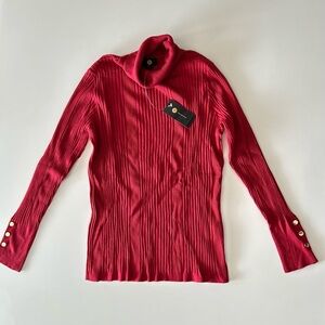 NWT - JM Collection Women’s Red Star Garnet Sweatshirt Cowl Turtleneck Size M